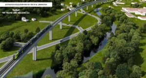 PKP PLK: ogłosiliśmy przetarg na modernizację linii kolejowej na odcinku Tymbark — Limanowa Wizualizacja estakady kolejowej w Łososinie Górnej. Projekt w ramach modernizacji odcinka Tymbark Limanowa