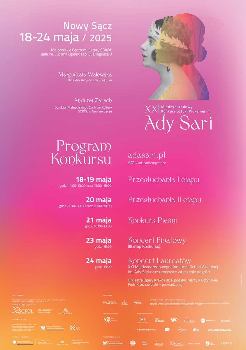 XXI Międzynarodowy Konkurs Sztuki Wokalnej im. Ady Sari w Nowym Sączu.