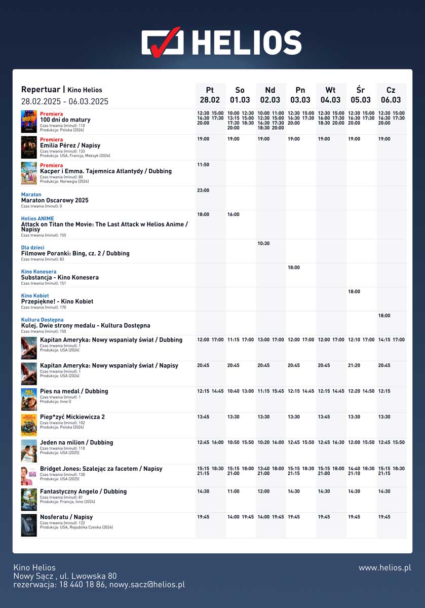 repertuar Nowy Sącz kino Helios 28.02-06.03.25