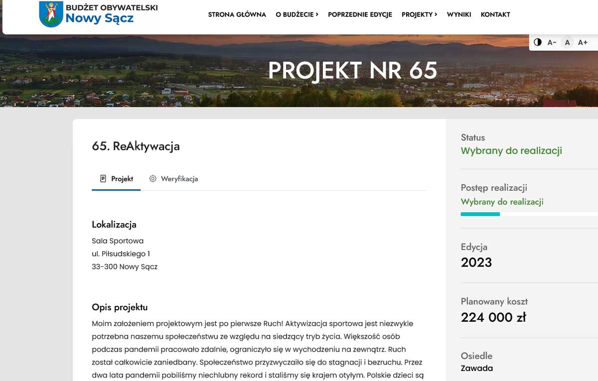 BO Nowego Sącza, projekt dla Zawady. realizował go Fundacja Ki Sport