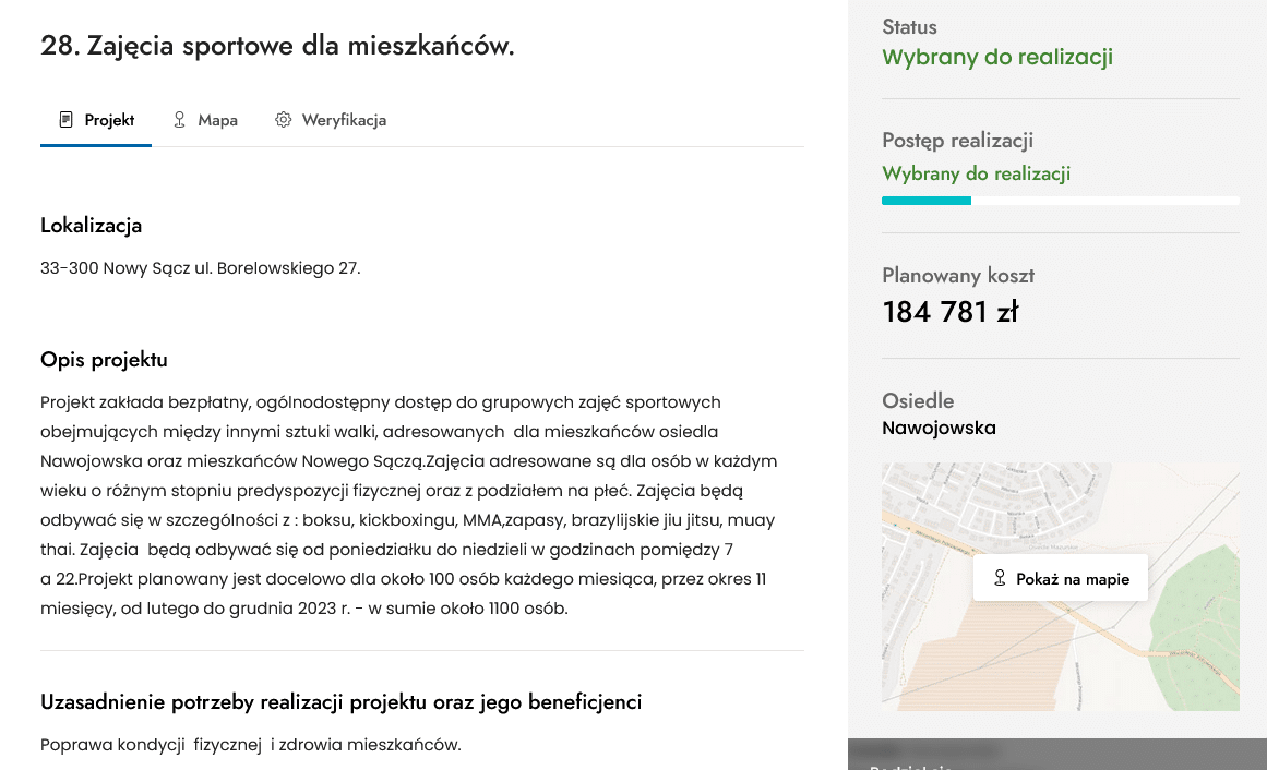 Projekt zajęcia sportowe dla mieszkańców, budżet obywatelski Nowego Sącza na 2023
