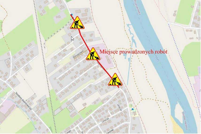 roboty na ul. Dunajcowej w Nowym Sączu, marzec 2025