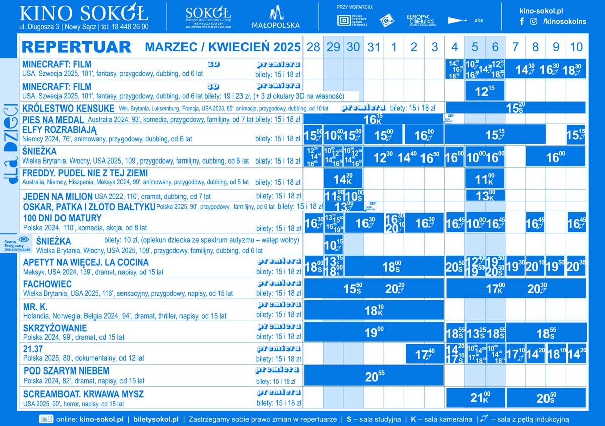 Nowy Sącz repertuar kino Sokół 28.03-10.04.25