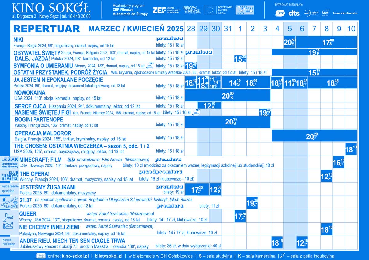 Nowy Sącz repertuar kino Sokół 28.03-10.04.25 druga czesc