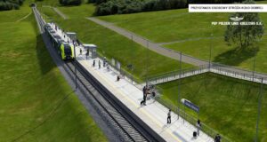 Przetarg na budowę 8-kilometrowego odcinka nowej linii kolejowej między Szczyrzycem a Tymbarkiem. Wizualizacja przystanku Stróża koło Dobrej