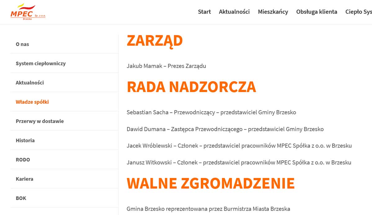 rady nadzorcze spółek komunalnych - MPEC Brzesko, w składzie Dawid Dumana radny Nowego Sącza