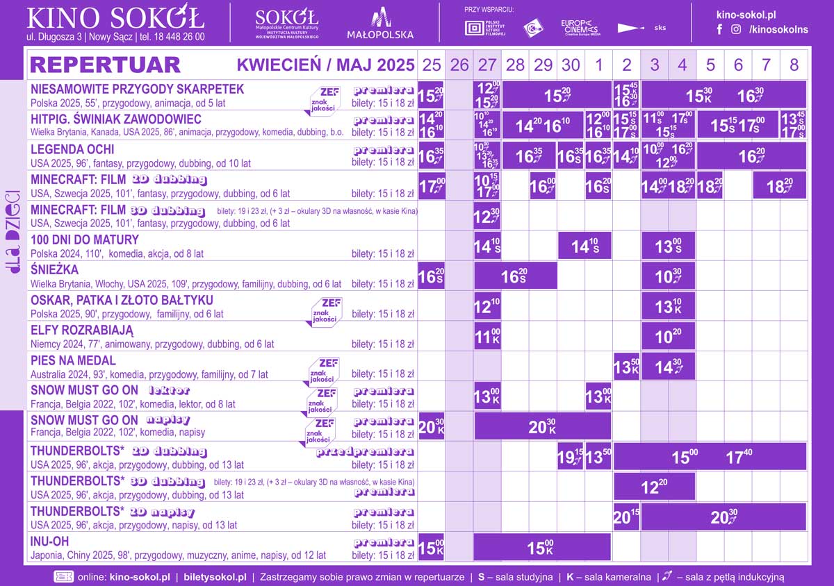 Repertuar Sokół 25.04-08.05.2025