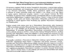 stanowiska na rzecz konieczności dodatkowego wsparcia dla pozametropolitalnej części Województwa Małopolskiego