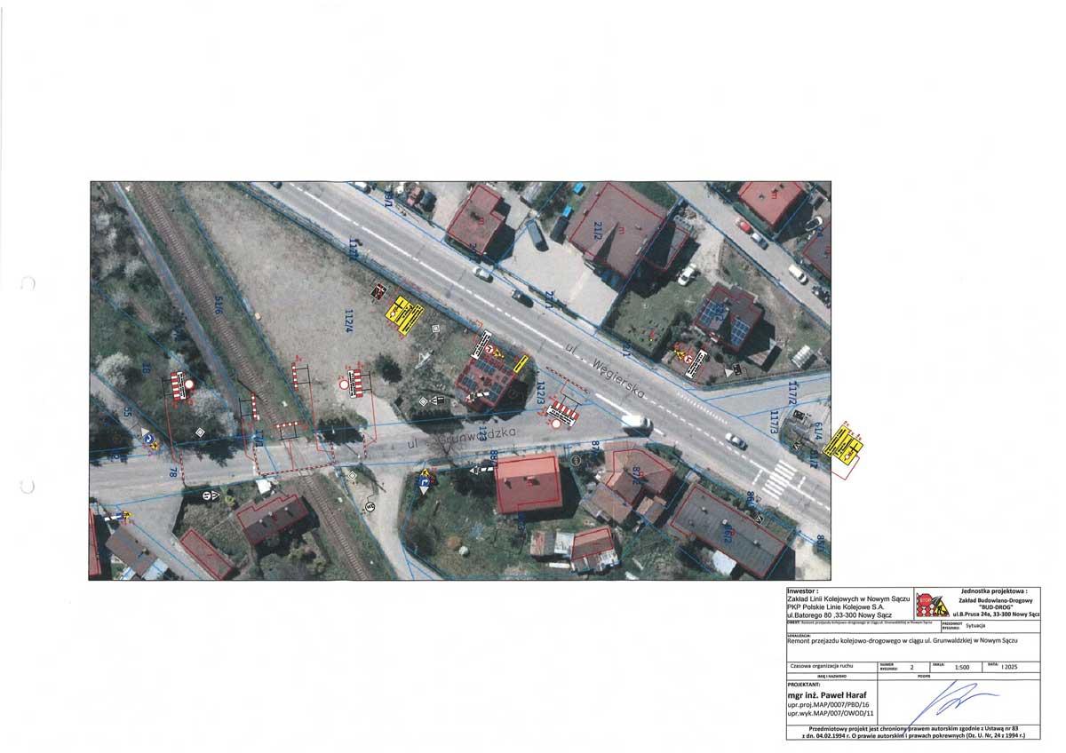 zamknięty przejazd kolejowy na ul. Grunwaldzkiej w Nowym Sączu