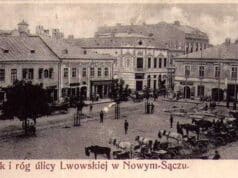 Nowy Sącz, rynek róg Lwowskiej, pocztówka z początku XX w