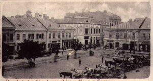 Nowy Sącz, rynek róg Lwowskiej, pocztówka z początku XX w