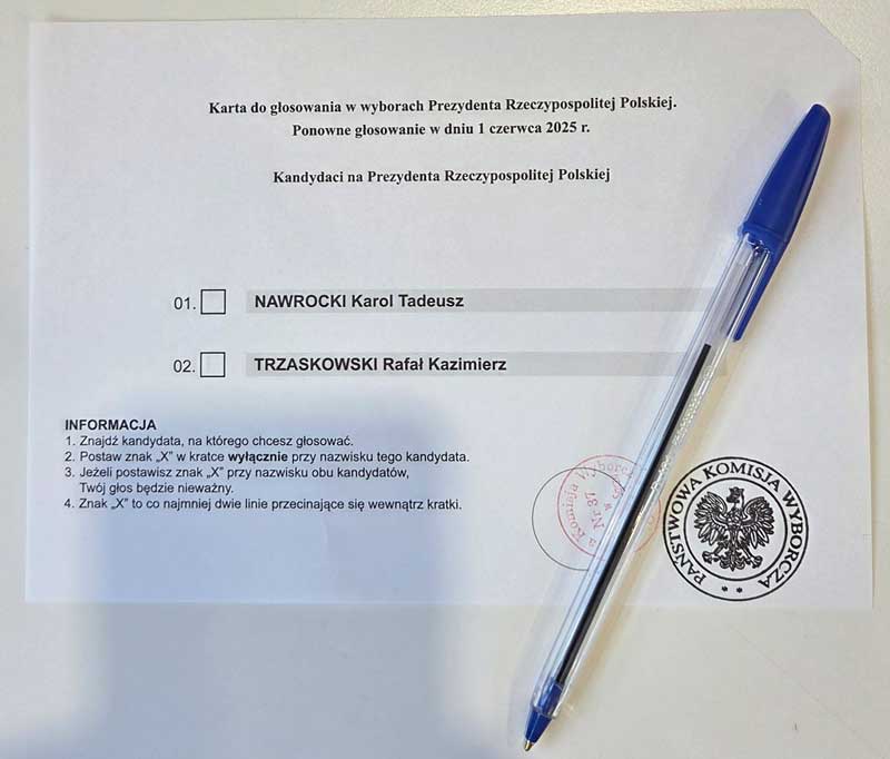 wybory prezydenckie 2025, druga tura, karta do głosowania