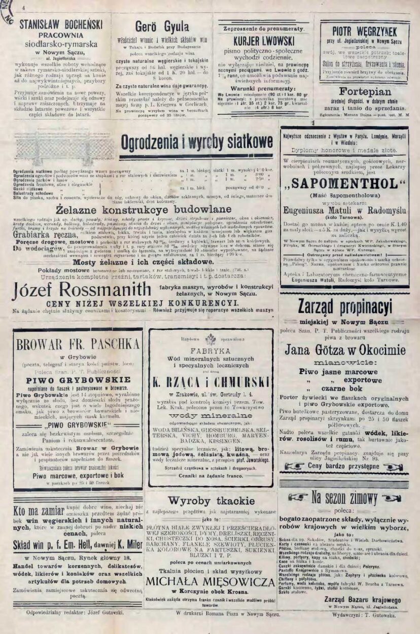 Mieszczanin - styczeń 1905 - ogłoszenia