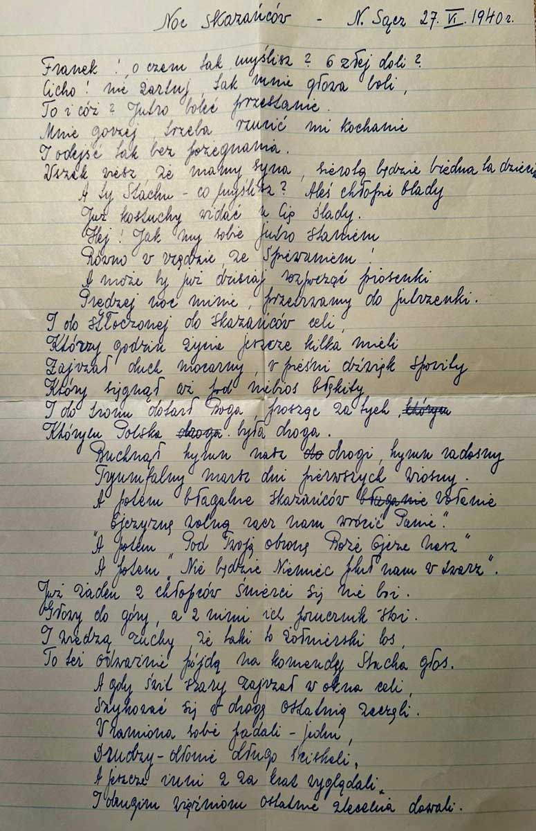 Trzetrzewina rozstrzelanie 1940 - wiersz "Noc skazańców" nieznanego autora poświęcony ofiarom