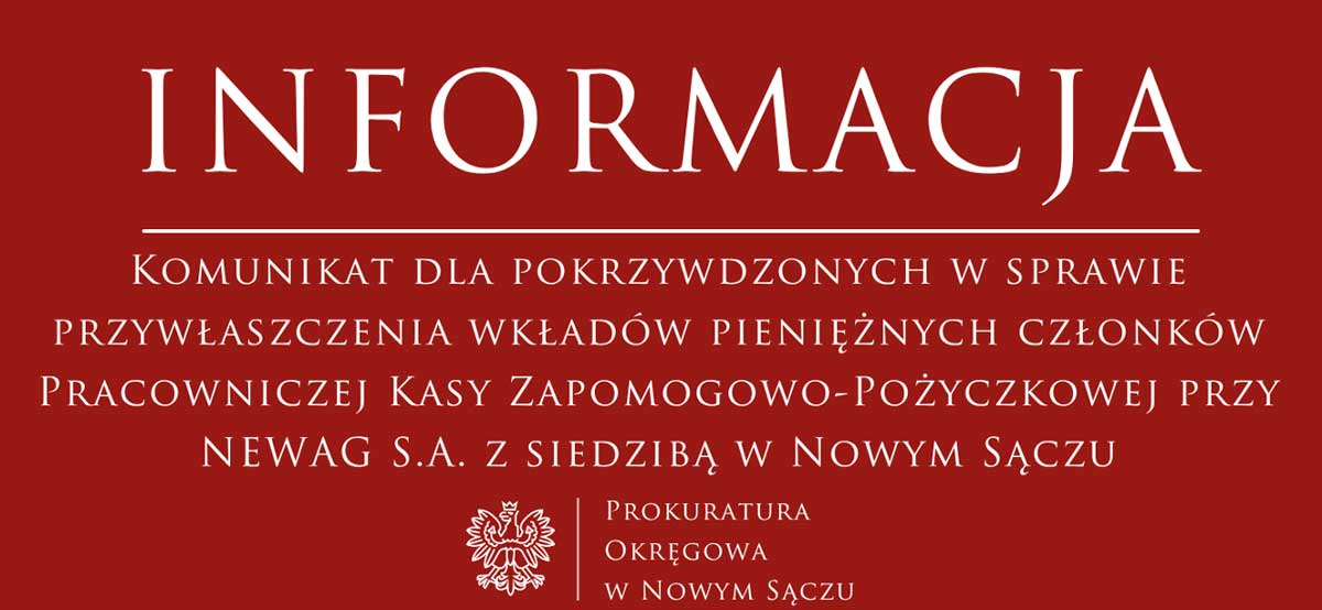 kasa zapomogowa Newagu - śledztwo prokuratury rejonowej w Gorlicach - komunikat