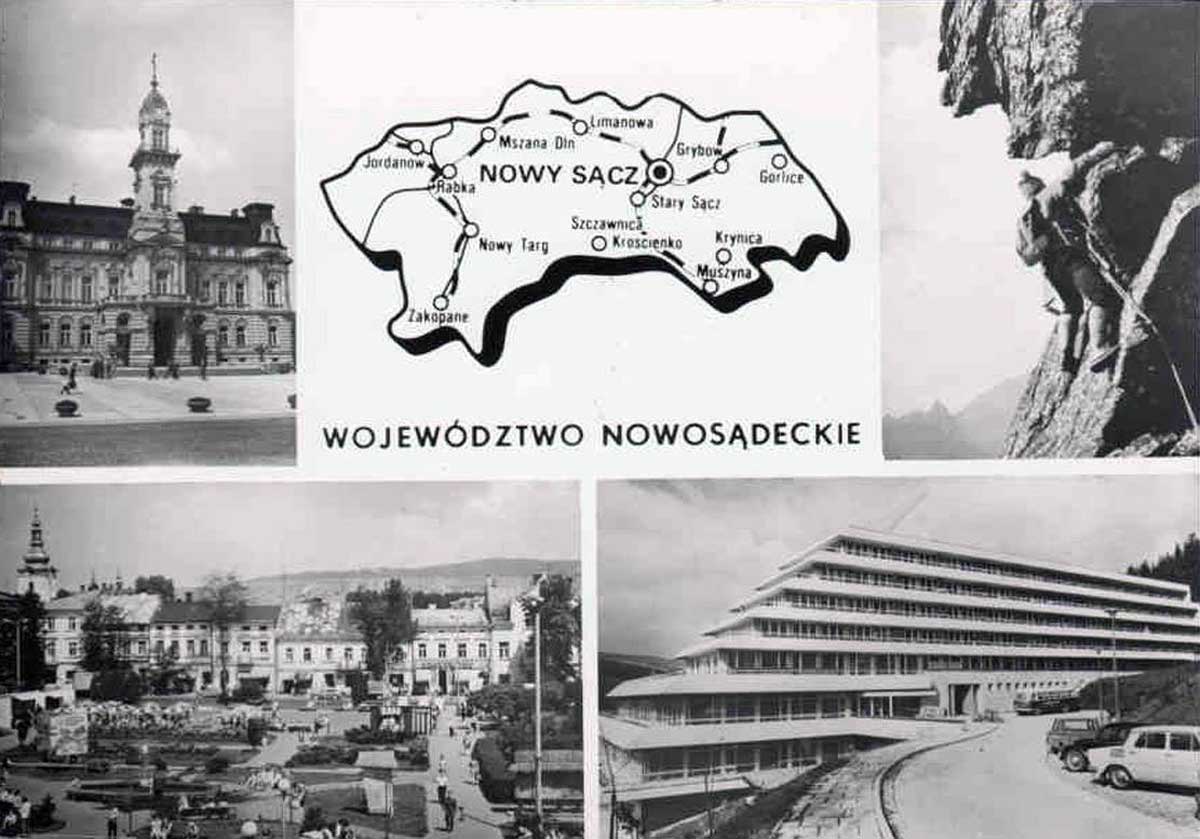 pocztówka wydana w pierwszych latach istnienia województwa nowosądeckiego