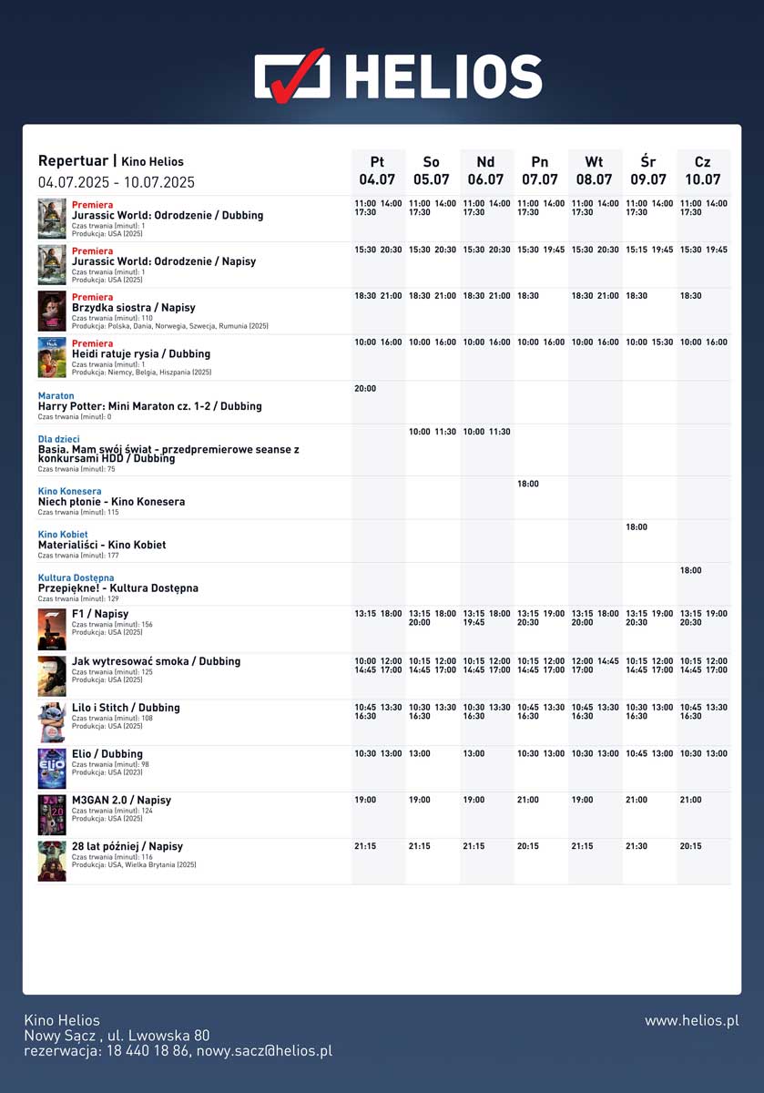 Helios Nowy Sącz 04.07-10.07.2025