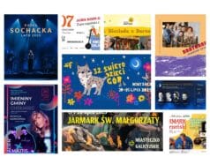konecerty i wydarzenia w Nowym Sączu i powiecie nowosądeckim w lipcu 2025 - fragmenty plakatów