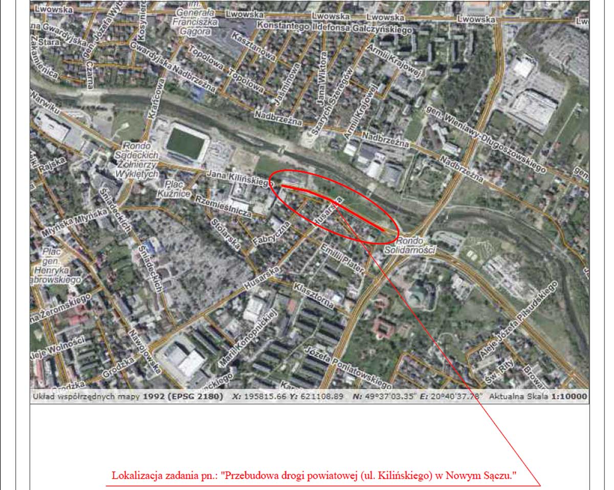 przebudowa Kilińskiego w Nowym Sączu, lokalizacja