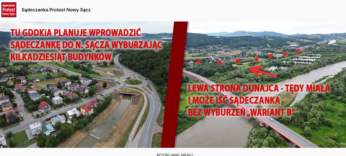 Sądeczanka Protest - fragment strony internetowej