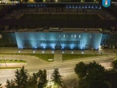śledztwo w sprawie stadionu miejskiego w Nowym Sączu jest wielowątkowe i wciąż jest prowadzone. Na zdjęciu próba iluminacji obiektu