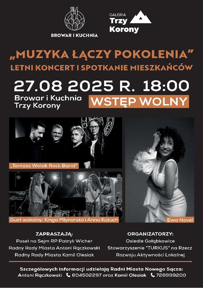 letni koncert i spotkanie mieszkańców osiedla Gołąbkowice - Restauracja Browar i Kuchnia w Galerii Trzy Korony 27 sierpnia