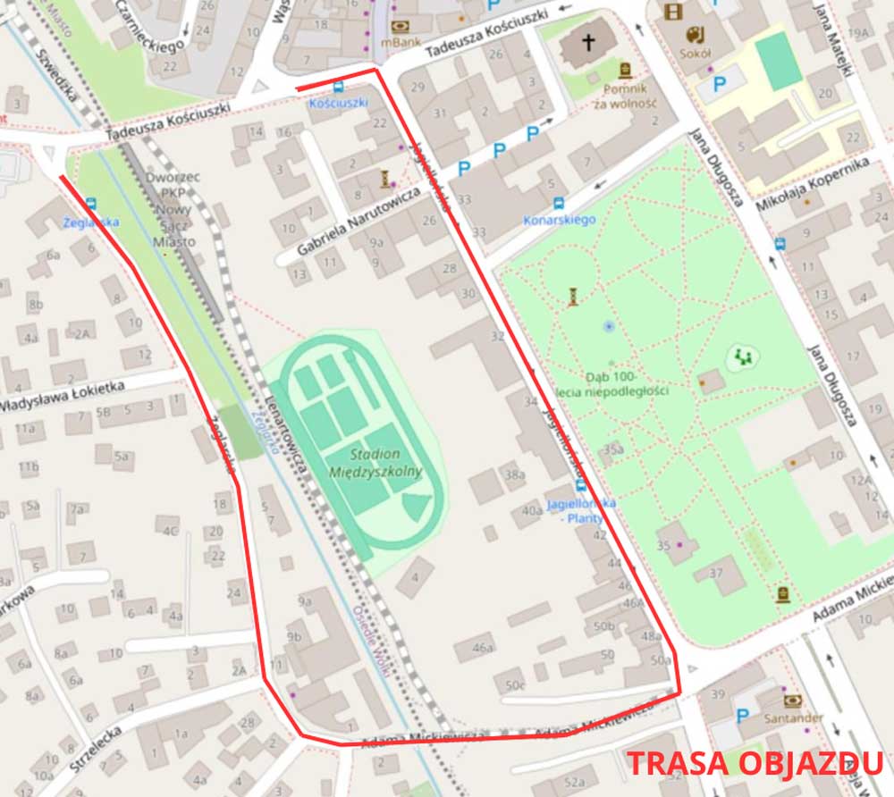 ruch na Kościuszki Mickiewicza w Nowym Sączu - objazd od 12 sierpnia