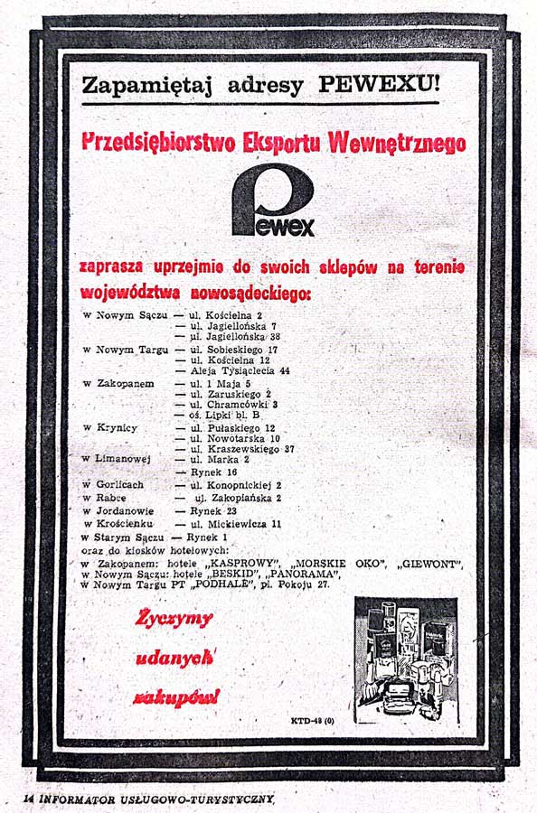 sklepy Pewex w województwie nowosądeckim 1983