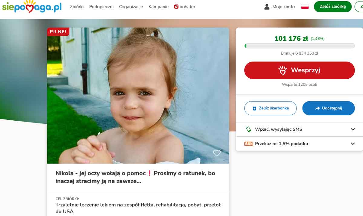 Nikola choruje na zespół Retta, zbiórka na siepomaga.pl