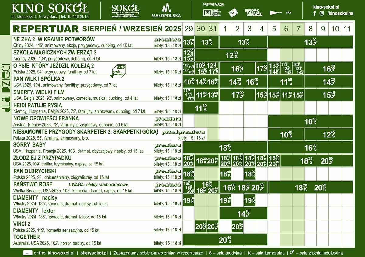 Nowy Sącz repertuar kina Sokół 29.08-11.09.2025