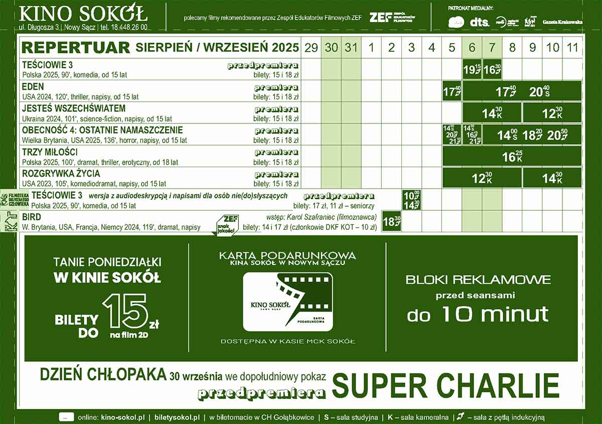 repertuar kina Sokół 29.08-11.09.2025 2