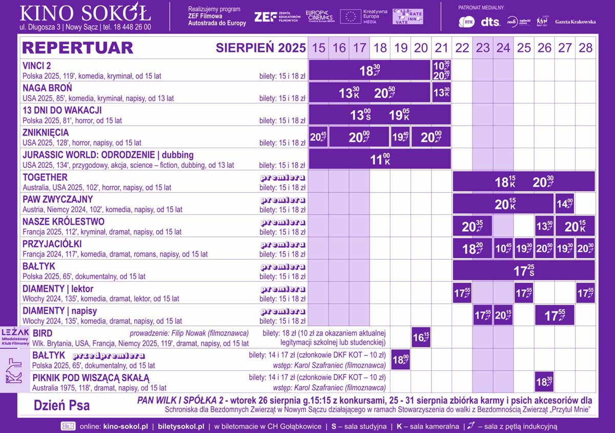 Sokół repertuar 15.08-28.082025