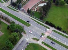 policyjny dron w akcji - widok na fragment ulicy Królowej Jadwigi w Nowym Sączu