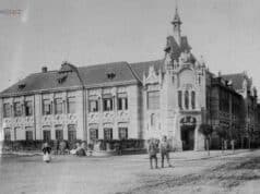 Nowy Sącz, budynek oświatowy przy ul. Staszica, tzw. Ciuciubabka, pocztówka z okresu I WŚ
