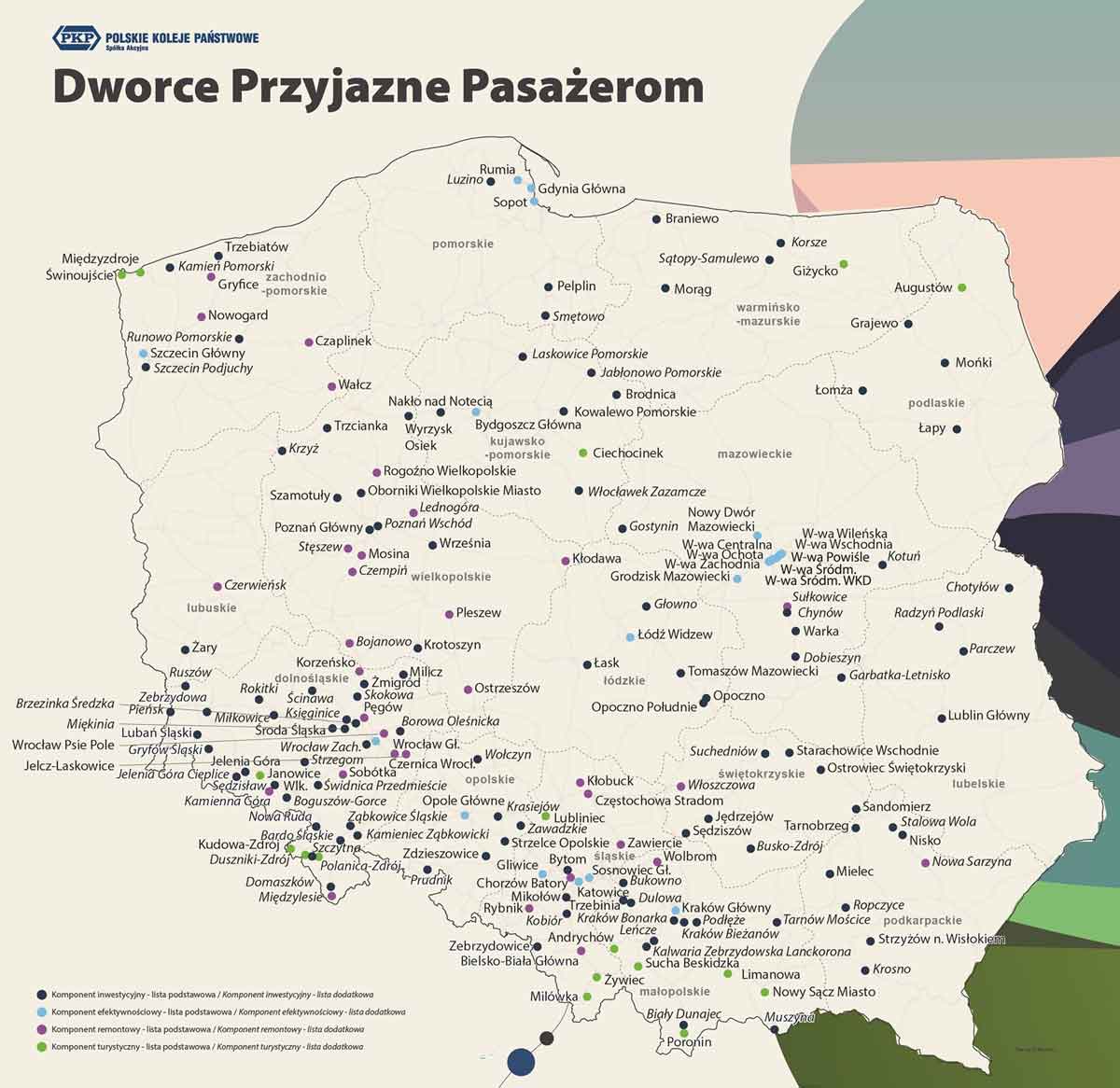 Dworce Przyjazne Pasażerom - program inwestycyjny PKP S.A. - mapka