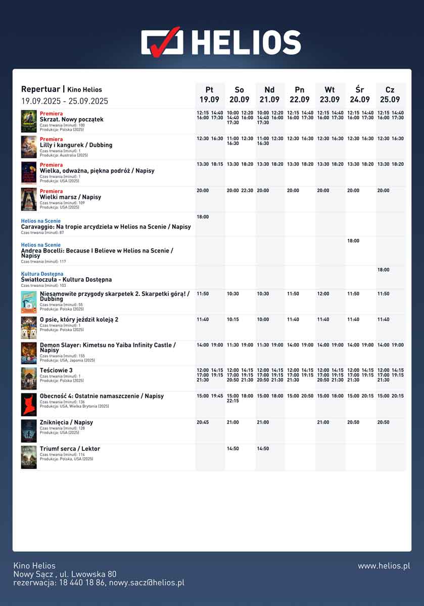 Nowy Sącz Helios repertuar 19.09-25.09.2025
