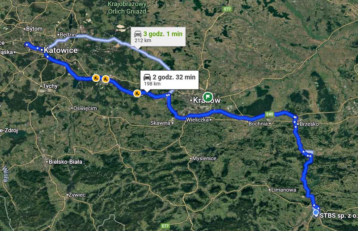 trasa Świętochłowice - Nowy Sącz - Google Maps