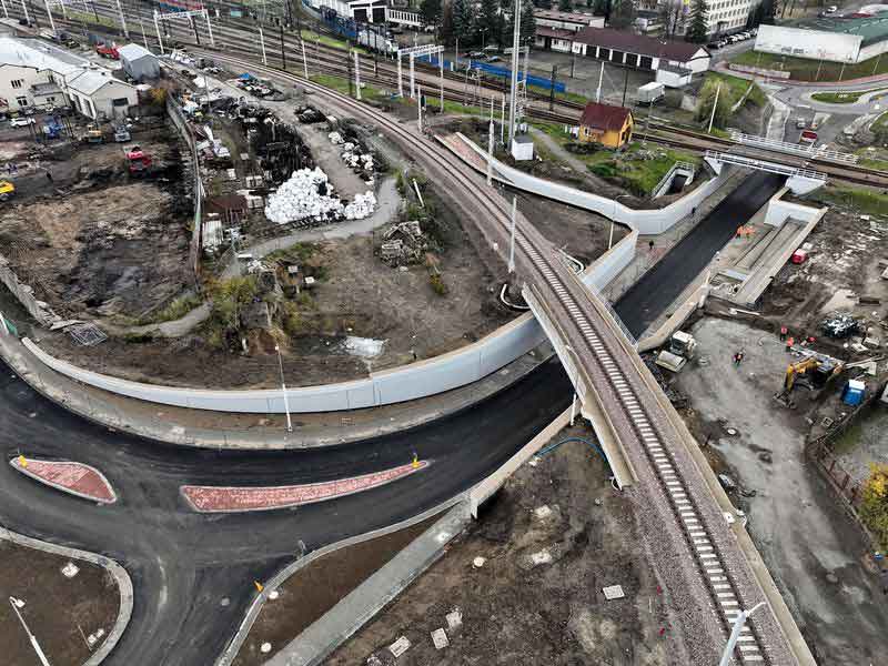 ul. Kolejowa Nowy Sącz, widok z lotu ptaka na nowy wiadukt