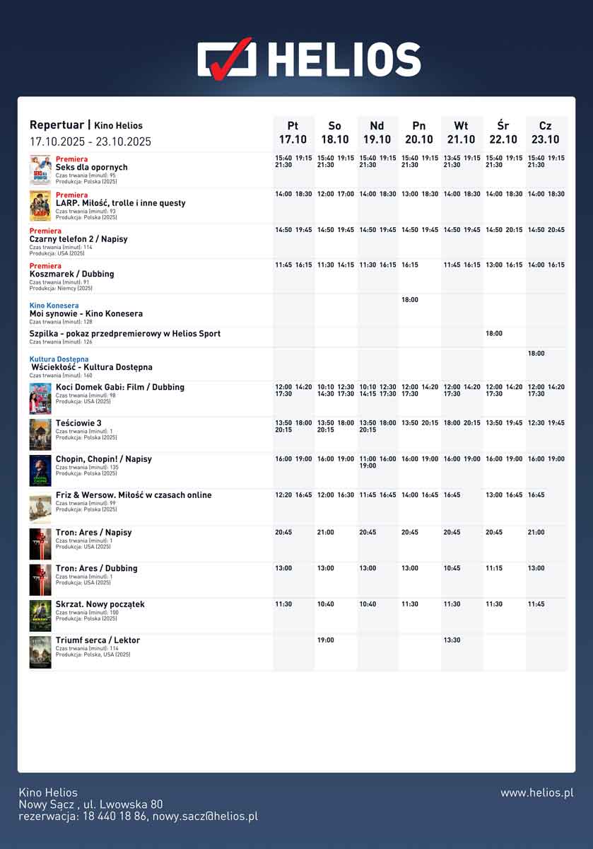 repertuar Heliosa w Nowym Sączu 17-23 października 2025