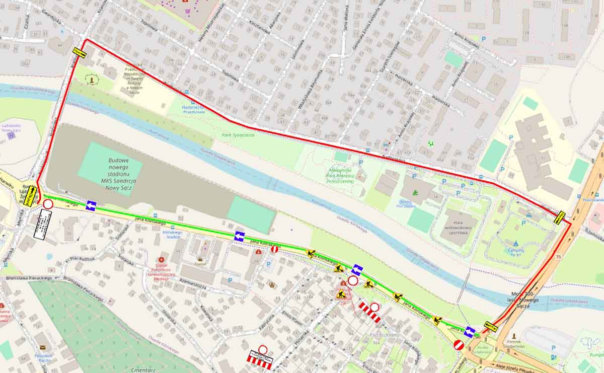 Nowy Sącz Kilińskiego objazdy - ważne od 10 października 2025 - mapka