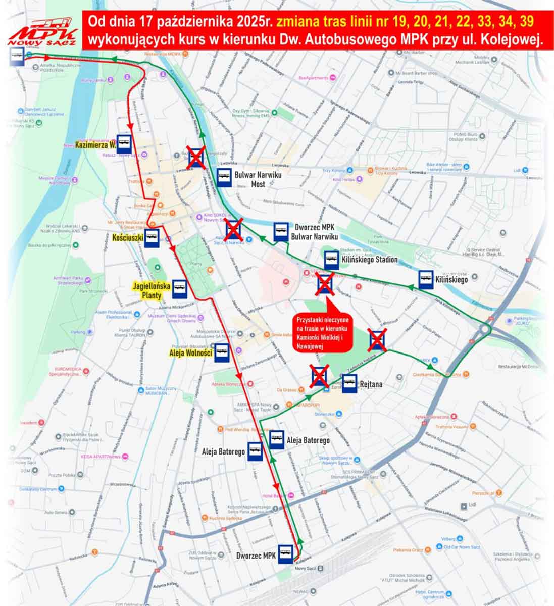 objazd autobusów Kilińskiego - MPK Nowy Sącz