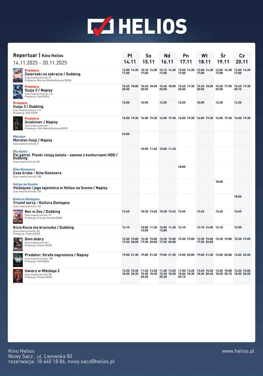 repertuar Helios Nowy Sącz do 20 listopada