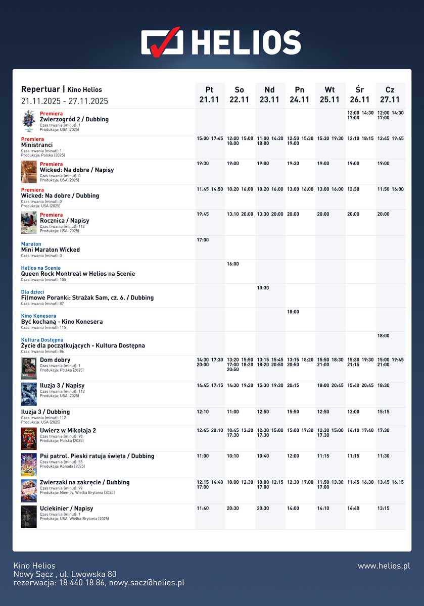 Repertuar kina Helios (21 - 27 listopada)