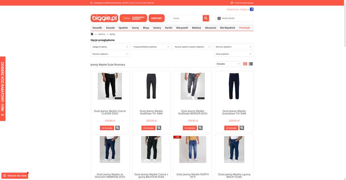 jeansy męskie duże rozmiary, biggie.pl