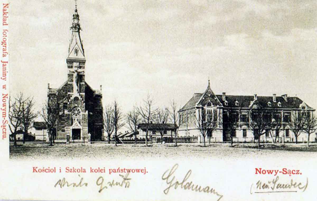 Kościół Św. Elżbiety (kolejowy) i szkoła wybudowane pod koniec XIX w. przez Dyrekcję Kolei. zbudowane w okresie gdy burmistrzem Nowego Sącza był Lucjan Lipiński