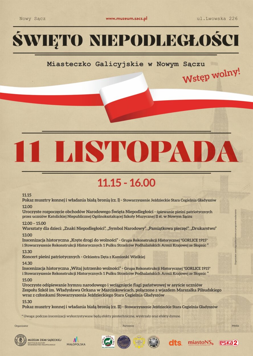 Narodowe Święto Niepodległości 2025 w Miasteczku Galicyjskim - program - plakat