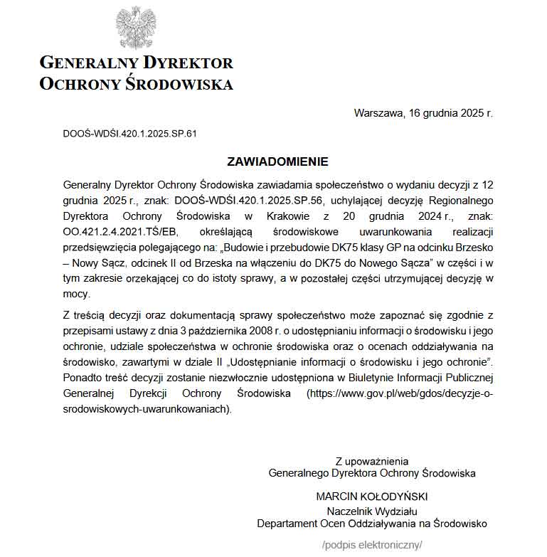 GDOŚ uchylenie w części decyzji środowiskowej dla Sądeczanki
