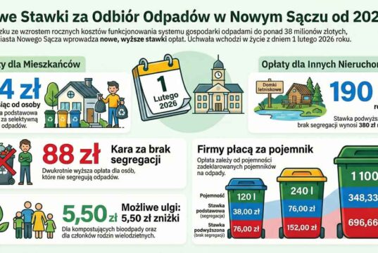 Nowy Sącz odbiór odpadów cena 2026 - infografika