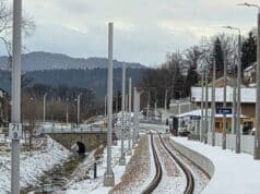 peron na przystanku kolejowym Nowy Sącz Miasto, grudzień 2025