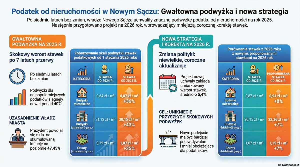 podatek od nieruchomości 2026 w Nowym Sączu. infografika NotebookLM